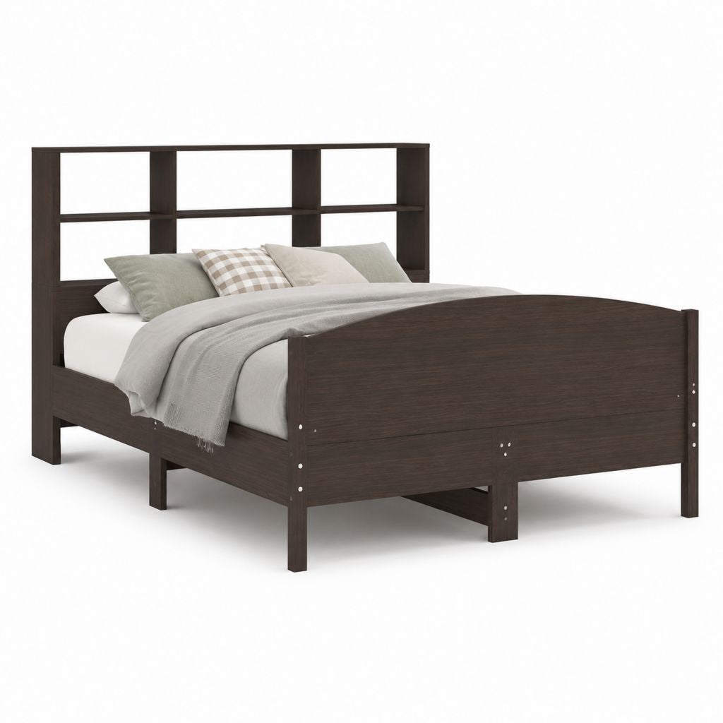 Doppelbett Bettgestell Dunkelbraun Spanplatte mit Regal-Kopfteil 140 x 200 cm