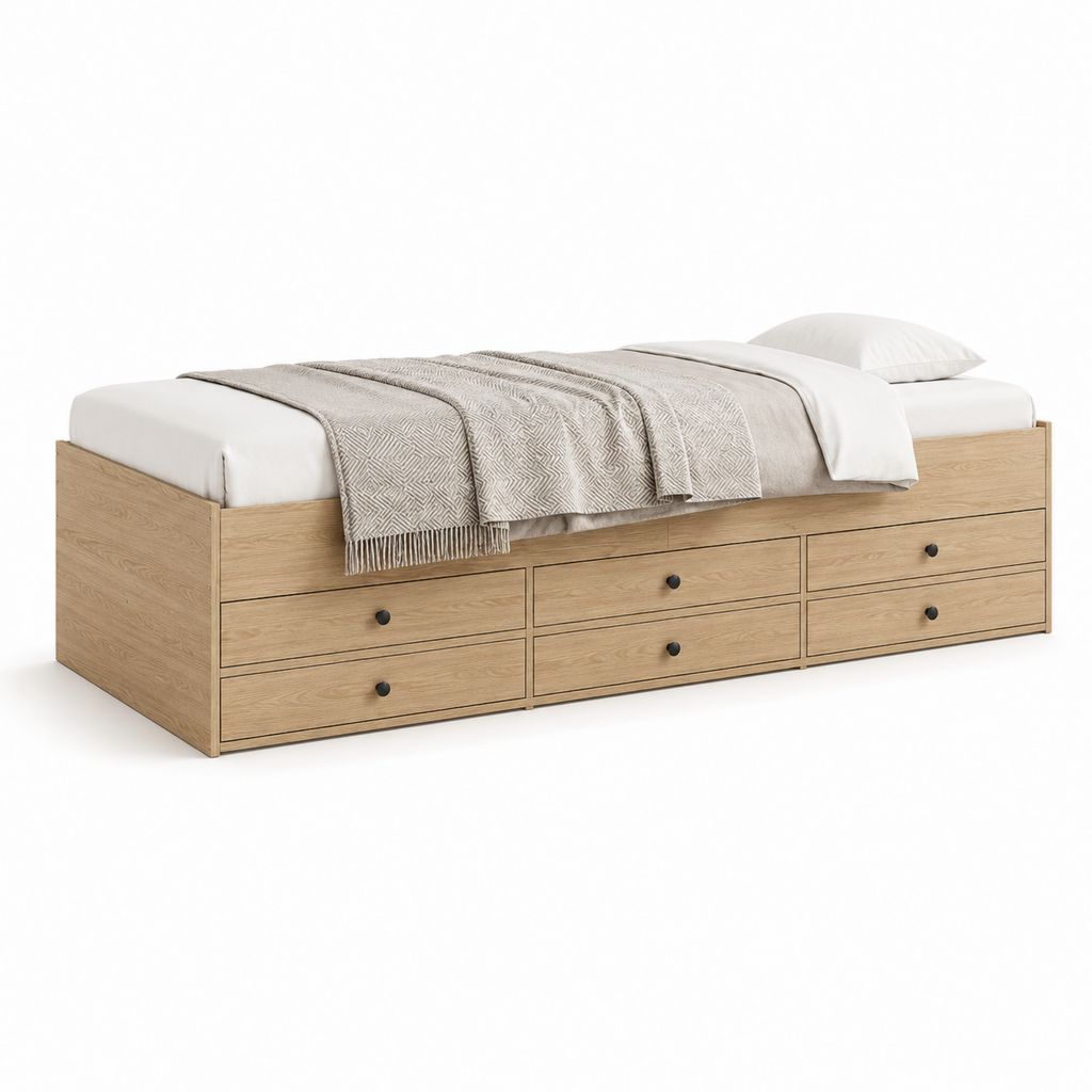 Stauraumbett Doppelbett Eichenoptik Spanplatte rechteckig mit 6 Schubladen 140 x 200 cm