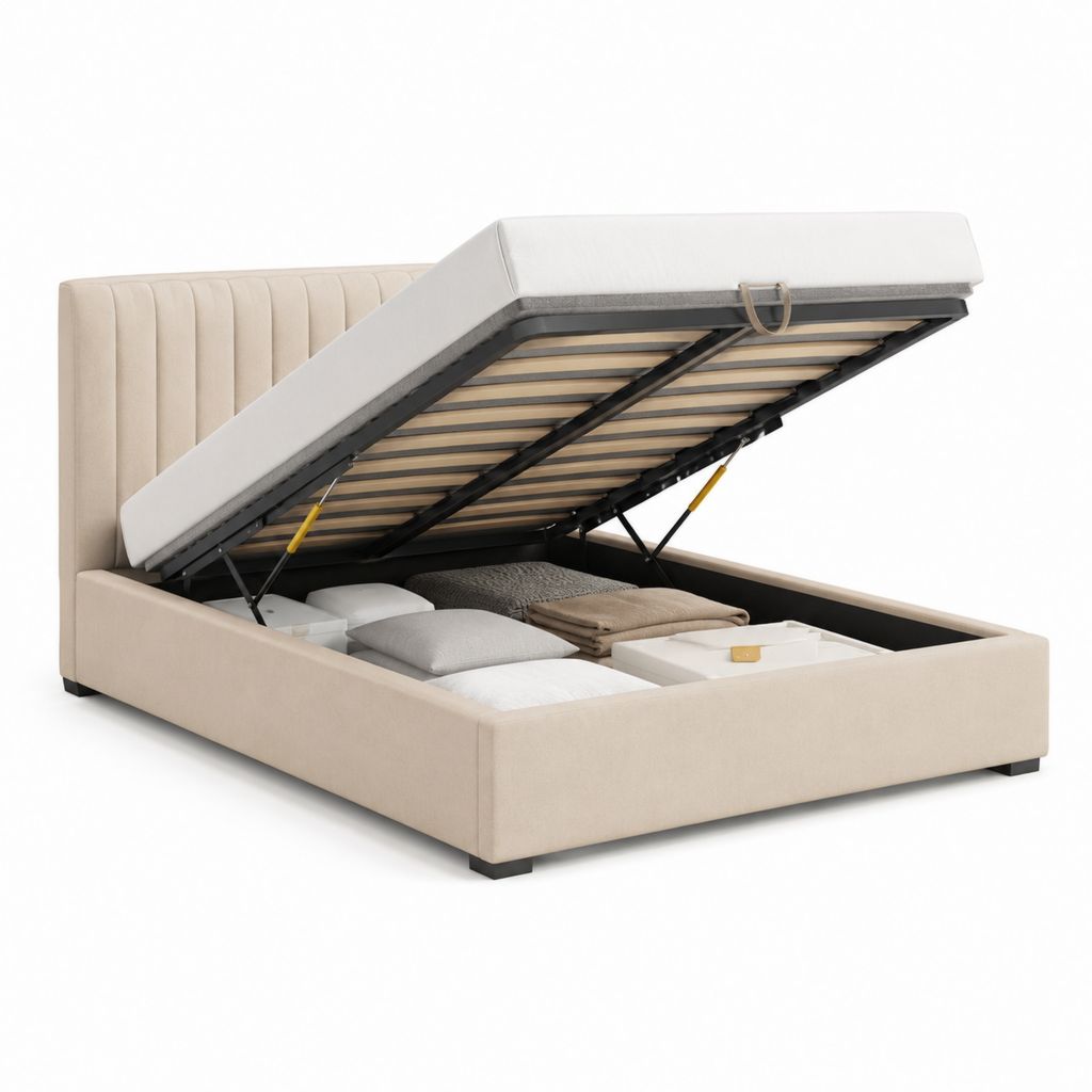 Polsterbett mit Stauraum Beige Polyester Rechteckig 160 x 200 cm 168 x 217 x 110 cm