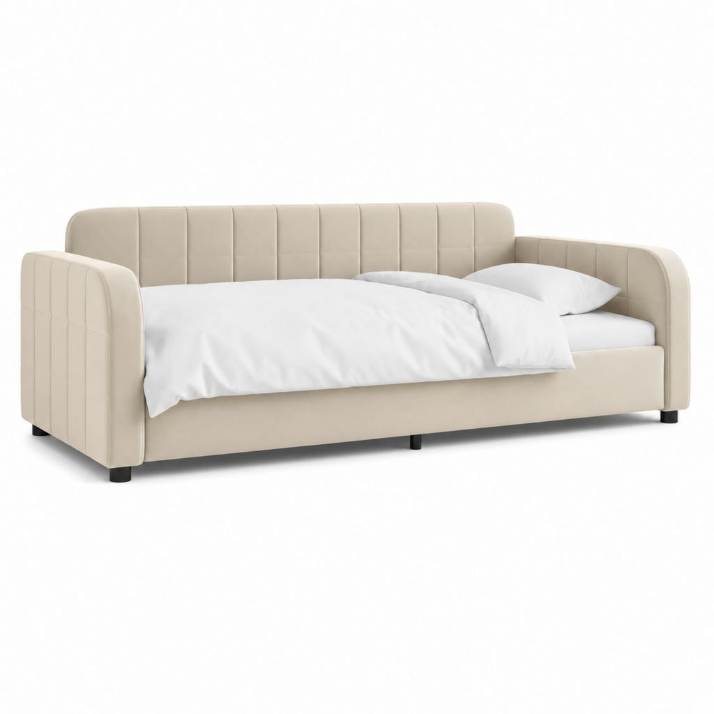 Polsterbett Tagesbett Beige PU-Kunstleder Rechteckig mit Lattenrost 90 x 200 cm