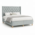 Polsterbett 180 x 200 cm Hellgrau Polyester-Samt mit Chesterfield-Kopfteil