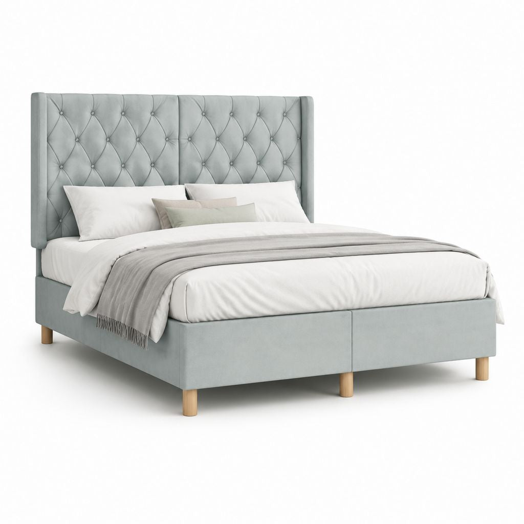 Polsterbett 180 x 200 cm Hellgrau Polyester-Samt mit Chesterfield-Kopfteil