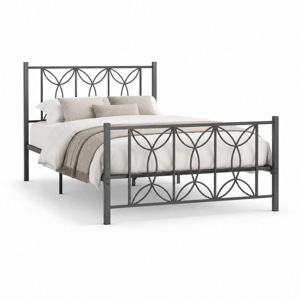 Metallbett Doppelbettgestell Schwarz pulverbeschichteter Stahl rechteckig 140 x 200 cm