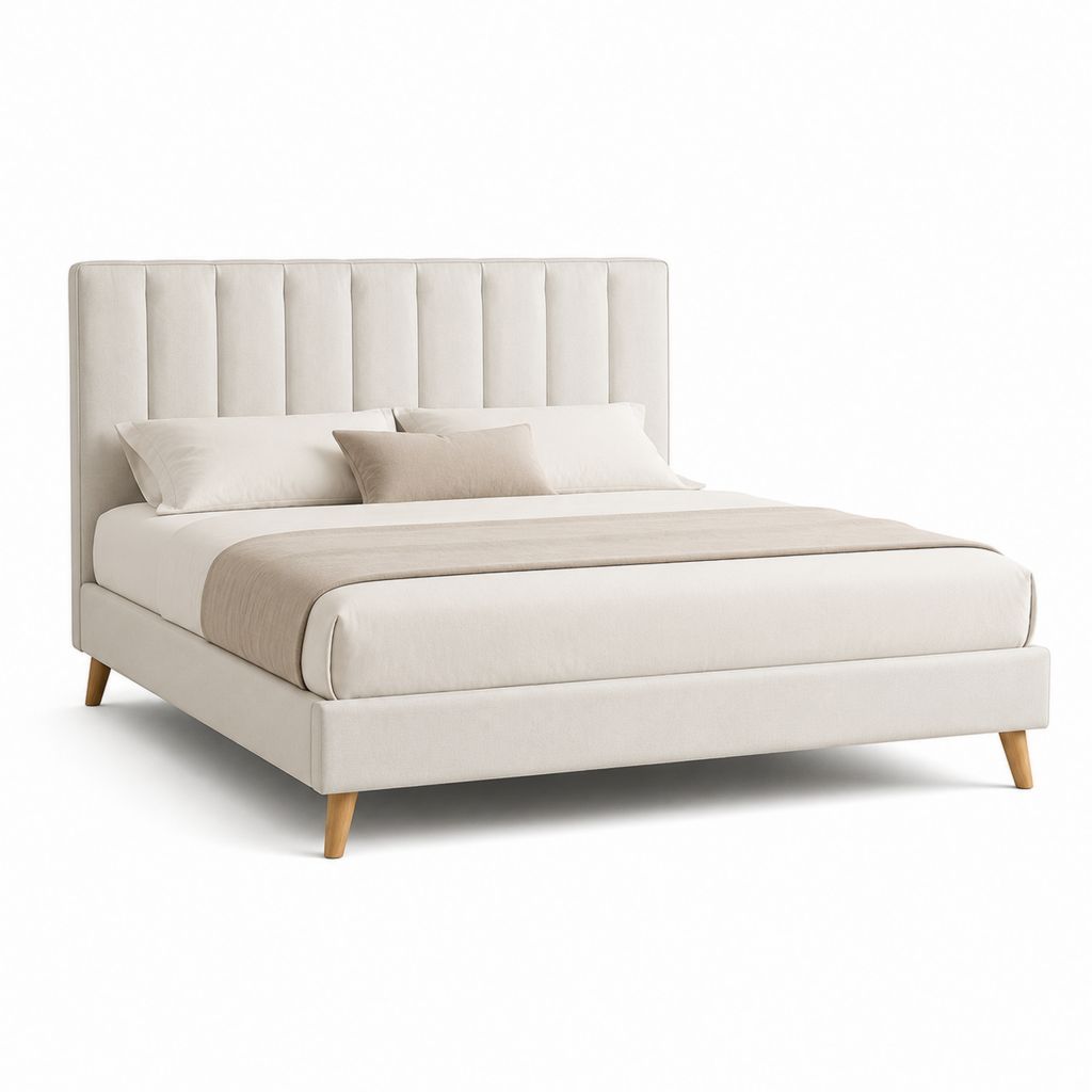 Polsterbett Doppelbett Creme Polyester Rechteckig 160 x 200 cm