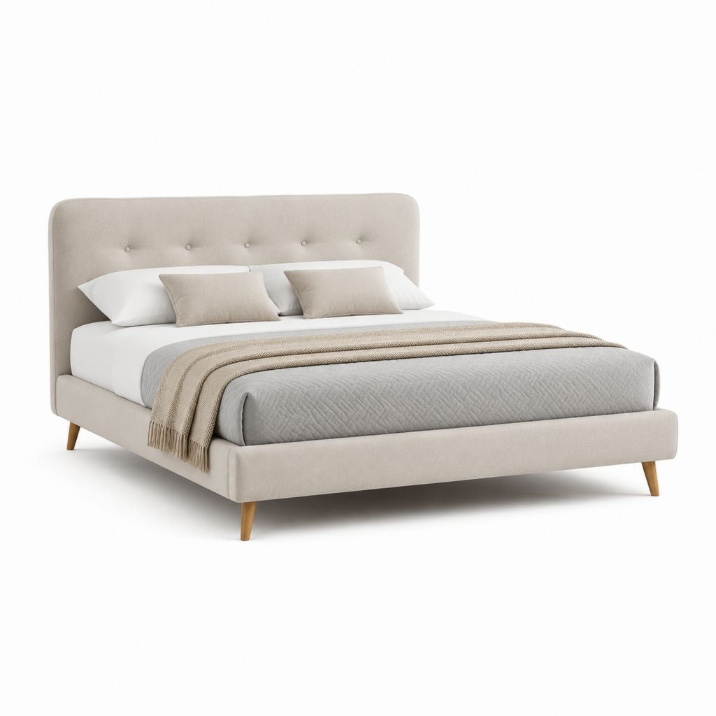 Polsterbett Doppelbett Beige Polyester Rechteckig mit Kopfteil 160 x 200 cm