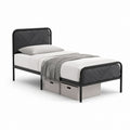 Einzelbettgestell 90 x 200 cm Schwarz aus Stahl mit gepolstertem Polyester-Kopfteil und Fußteil
