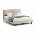 Polsterbett Doppelbett Beige aus Polyester mit gepolstertem Kopfteil 160 x 200 cm