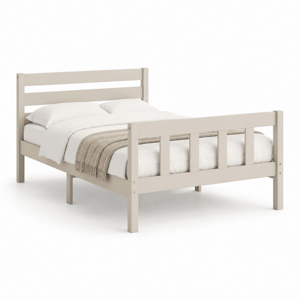 Doppelbettgestell Beige aus massivem Kiefernholz rechteckig 140 x 200 cm
