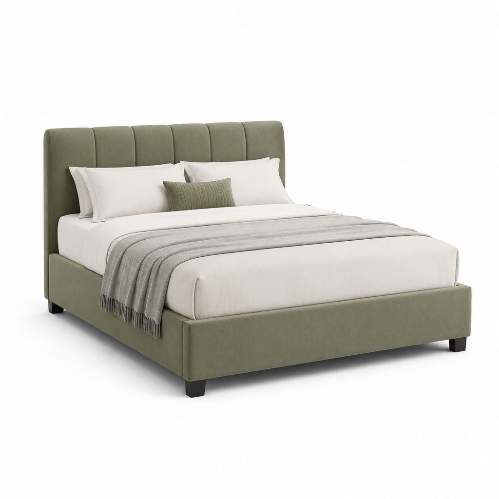 Polsterbett Doppelbett Olivgrün Polyester-Samt Rechteckig mit Kopfteil Liegefläche 160 x 200 cm