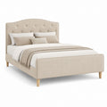 Polsterbett Doppelbett Beige mit Polyesterbezug und Holzfüßen 160 x 200 cm