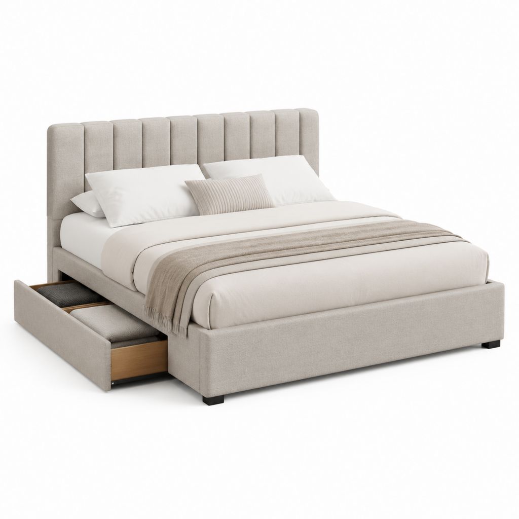 Polsterbett mit Bettkasten Beige Polyester 160 x 200 cm